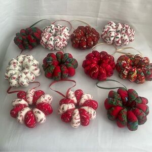 Vintage Christmas Ornaments Handmade Quilted Ball Wreath Set of 11